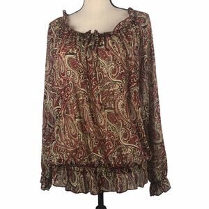 Sushi Flowers Paisley Print Sheer Blouse Large